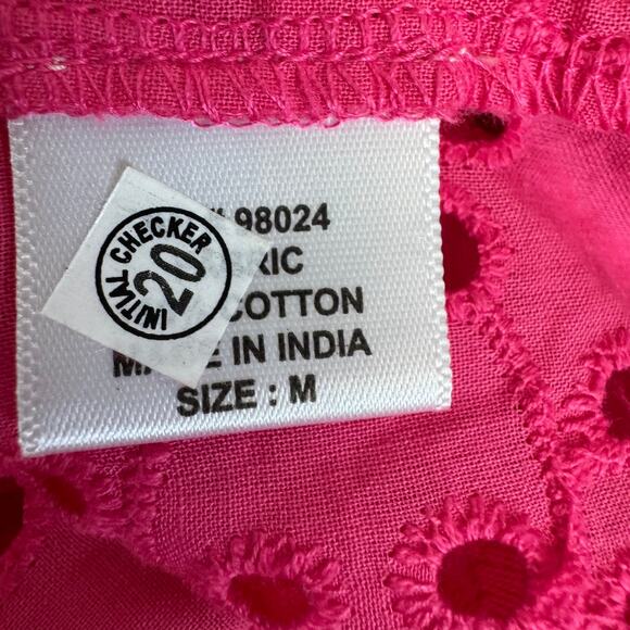 Jennifer + Grace Pink Eyelet Lace Ruffle Short Flutter Sleeve Cotton Blouse M - Picture 7 of 8